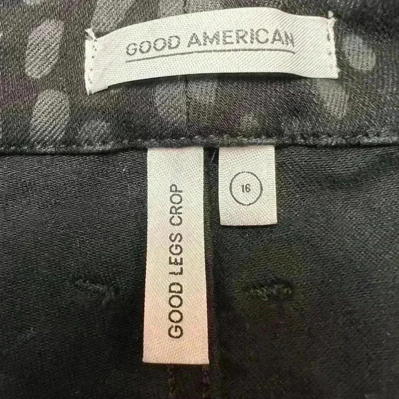 GOOD American Good Legs Crop Black Foil Leopard High Waist Animal Print Size 16 - Picture 7 of 8